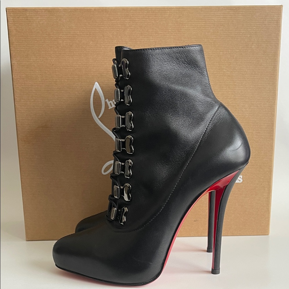 Christian Louboutin Troopista Black Lace-Up Heeled Boots/Booties